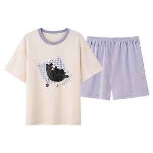 夏季睡衣女款纯棉短袖短裤薄款可爱卡通学生宿舍可外穿圆领家居服