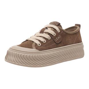 韩版复古帆布鞋女2025新款春季网红休闲板鞋轻便百搭厚底饼干女鞋