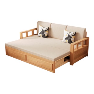 木百变实木沙发床折叠推拉两用中式伸缩小户型客厅原木沙发可变床