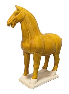 黄色仿古陶瓷马风水摆件客厅陶器