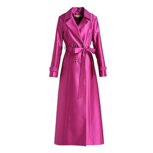 玫红色风衣外套高级感新款女收腰气质长款过膝女风衣大衣英伦3117