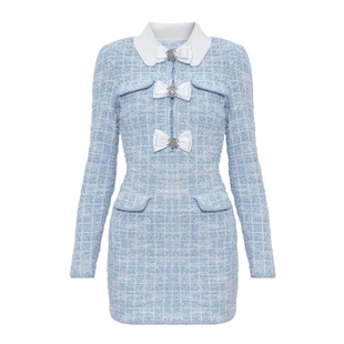 冬季穿搭一整套装小香风弹力针织长袖连衣裙修身上衣开衫高腰短裙