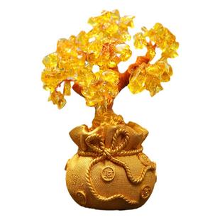 黄水晶发财树风水摆件家居酒柜装饰品创意客厅玄关小摇钱树工艺品
