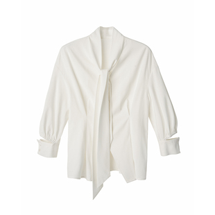 【到手129元】法式飘带领白衬衫温柔系衬衣别致独特内搭收腰上衣