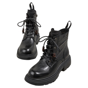 星期六靴子女款2026新款春季真皮厚底马丁靴英伦风机车靴棕色短靴