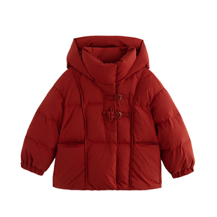 砚台家女童红色羽绒服新中式90白鸭绒冬新款宝宝新年衣服洋气外套