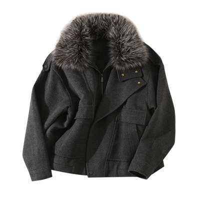 大于诗集 上东格雷丝 老钱风大毛领宽松短外套女休闲廓形大衣冬季