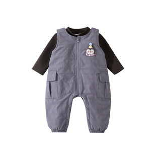 婴儿秋冬连体衣背带裤冬季加绒套装一岁宝宝衣服幼儿外出分体哈衣