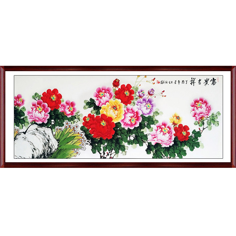 国画客厅挂画牡丹画手绘花鸟横幅