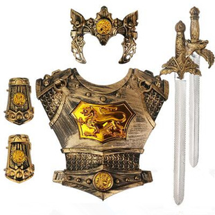 儿童玩具罗马勇士盔甲铠甲可穿兵器盾牌仿真武士武器刀剑斧子面具