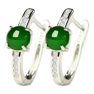 宫里上新翡翠耳环女纯银耳饰天然正品玉石耳圈耳扣新中式生日礼物