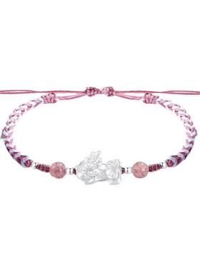 纯足银貔貅手绳一对情侣手串男古风玛瑙串珠手链编绳女礼物新中式