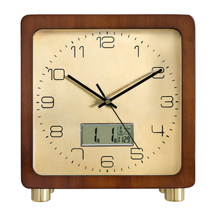 实木复古座钟客厅家用台面时钟万年历静音石英钟创意方形桌面钟表