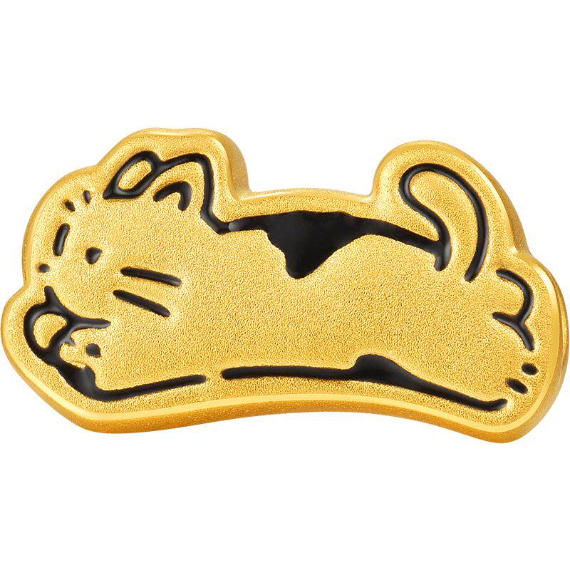 明牌珠宝小猫小狗硬金路路通 足金情侣串珠黄金转运珠礼物AFP1503