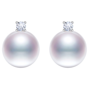 黛米珠宝 无虑 9-12mm圆形淡水珍珠耳钉女S925银王妃款耳饰大耳坠