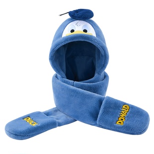 迪士尼儿童帽子围巾手套三件套冬季男童帽子一体帽加绒加厚保暖冬