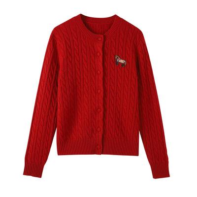 CHESONSE刺绣麻花粗针开衫针织