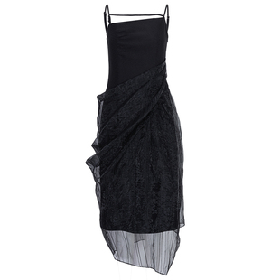 【设计师品牌BLANCORE】新款设计感拼纱褶裥茧形连衣裙女