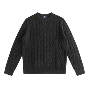 END HOMME lp高端秋冬新款Napier羊绒羊毛混纺经典绞花圆领毛衣男