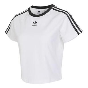 阿迪达斯三叶草女子Jennie同款夏季三条纹短款高腰短袖T恤 JC8704