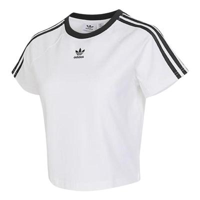 阿迪达斯三叶草女子Jennie同款夏季三条纹短款高腰短袖T恤 JC8704