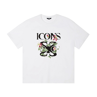 ics丨iconslab花卉短袖T恤情侣新款夏穿插logo数码印花宽松上衣