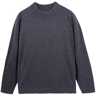 【匠心工艺】商务休闲男式纯山羊绒前短后长开叉半高领套衫