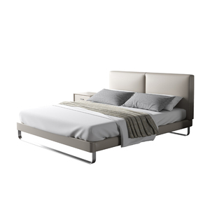 意式轻奢极简真皮双人床现代简约主卧2米x2米2大床高脚齐边薄床头