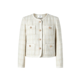 摩萨克冬季编织粗花呢法式小香风90白鸭绒短款羽绒服女