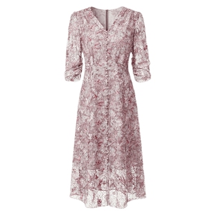 VGRASS维格娜丝夏季新款经编蕾丝收腰精致优雅V领女士连衣长裙