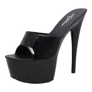 晚礼服高跟鞋黑色宴会防水台气质礼仪凉拖鞋15厘米公分细跟厚底鞋