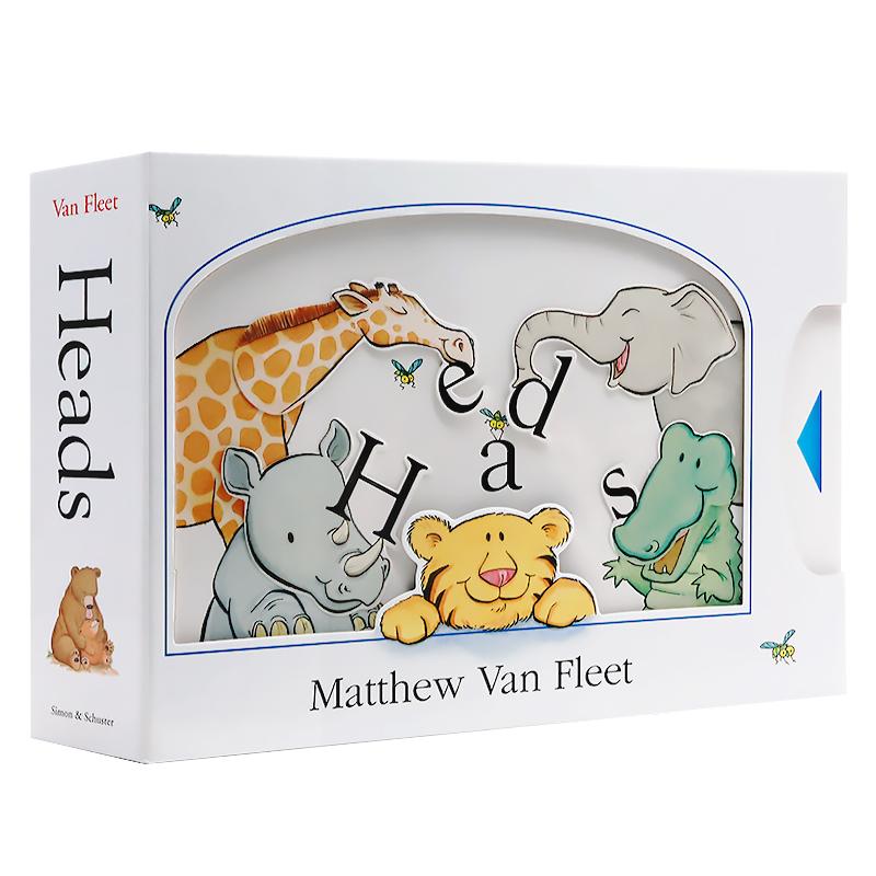 进口英文原版绘本 Heads 抽拉机关操作书游戏书 matthew van fleet 精装大开翻翻书纸板玩具书 儿童趣味启蒙认知系列英语图画书