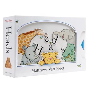 英文原版绘本 Heads alphabet 触摸抽拉机关操作游戏书 matthew van fleet CAT DOG MOO精装大开翻翻书纸板玩具儿童趣味启蒙图画书