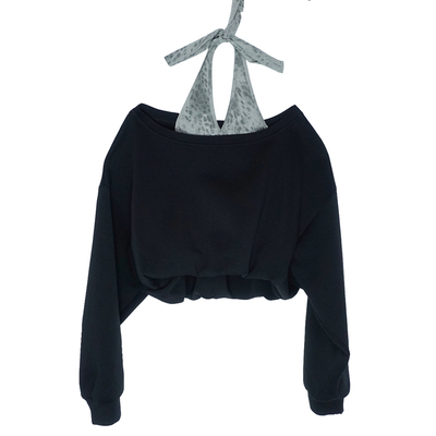 假两件斜肩一字领宽松卫衣