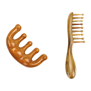 纯天然养生法!绿檀木梳五经按摩木梳子头部头皮按摩刮痧疏通经络