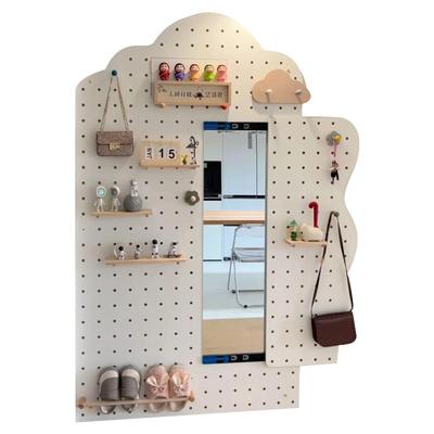 实木洞洞板穿衣镜一体入户玄关带镜子隐形推拉全身镜置物架定制