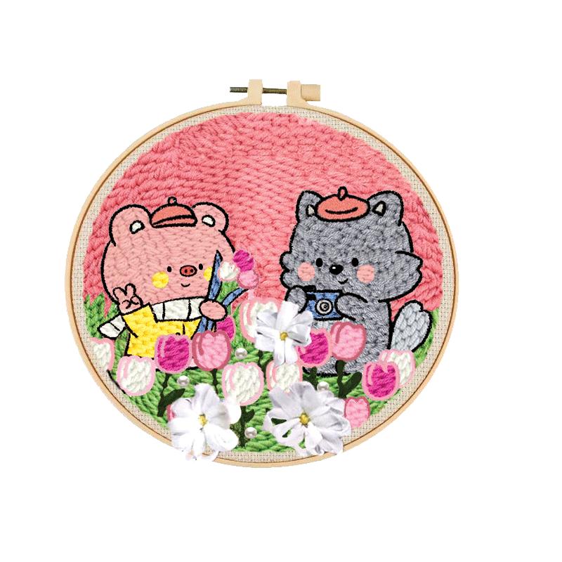 嫒制屋珍珠款毛线画戳戳绣手工diy材料包爱国卡通刺绣乐墩绣礼物