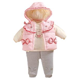 加厚棉服袄三件套女宝宝秋冬装外出服外套装0一1岁童小婴儿衣服季