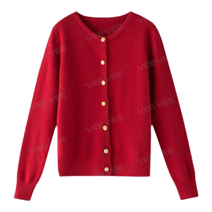 VEE【生生不息】绵羊毛长袖针织开衫女冬季新款圆领金扣毛衣外套