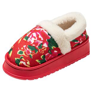 包跟棉拖鞋女款冬季新款居家防滑保暖加绒毛拖鞋东北大花红色棉鞋