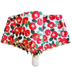 加大八骨黑胶防紫外线花朵防晒两用晴雨伞女折叠全自动遮阳太阳伞