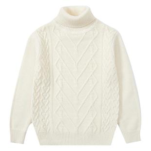 恒源祥女童高领白色提花毛衣100%羊毛衫中大童打底儿童针织衫儿童