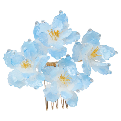 天水碧 热缩花簪蓝发簪u型古风发钗盘发日常步摇汉服配饰中式簪子