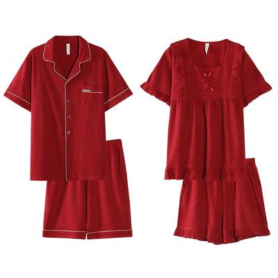 猫人情侣纯棉大红色家居服睡衣