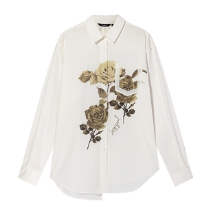 Desigual26春夏新品廓形宽松玫瑰印花长袖女式衬衫