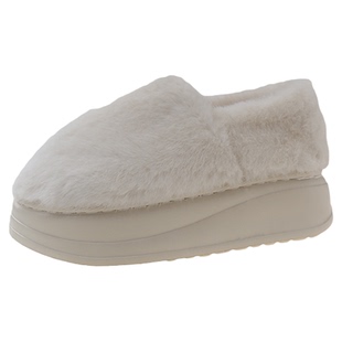 棉拖鞋女冬季外穿简约时尚家居室内毛绒保暖厚底增高包跟月子棉鞋