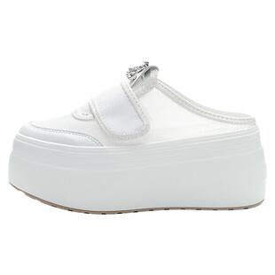 小个子夏天鞋子女松糕跟厚底网面透气增高8cm小白鞋拖鞋女半托潮