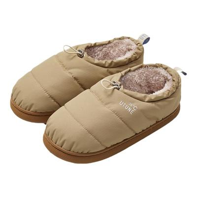优调一脚蹬面包棉拖鞋女冬季包跟保暖羽绒布男士室内家用外穿防水