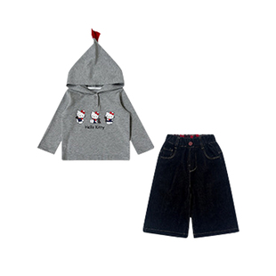 2025秋季新品女宝KT猫连帽上衣刺绣阔腿裤套装婴幼儿卡通外出服