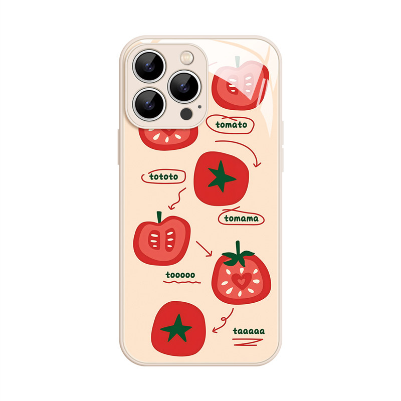 番茄切片~简约卡通高级感ins适用iPhone16/15promax手机壳新华为mate60小米14opporeno14苹果13玻璃一加ACE3